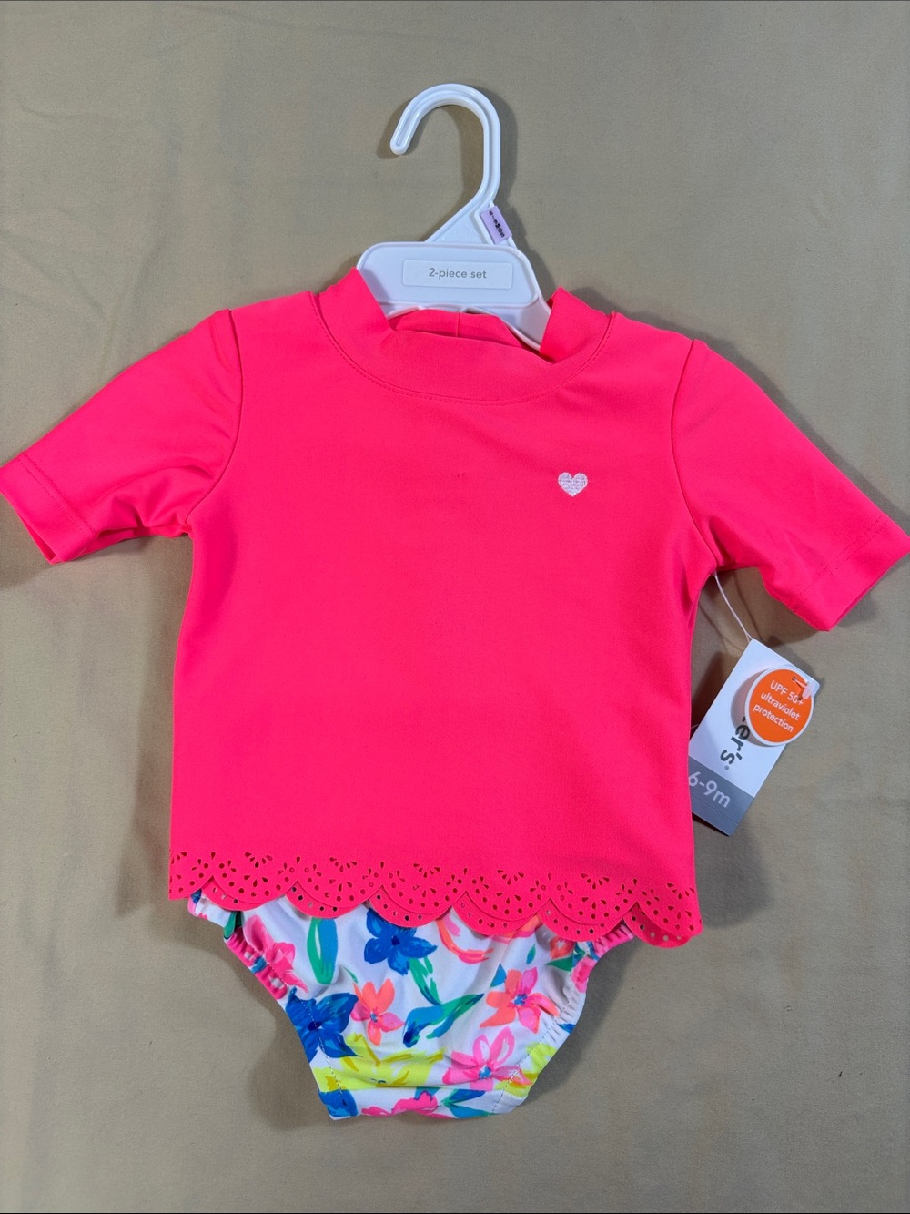 Carter's NWT Pink Eyelet Rash Guard Floral Bikini Bottoms 2-Piece Swim Set 6-9M